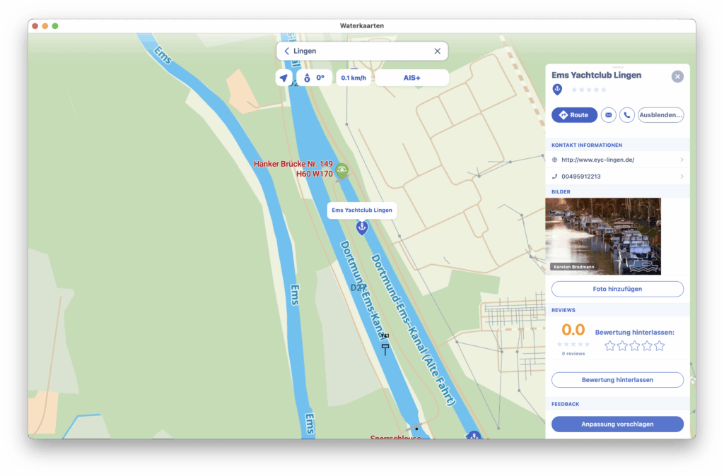 Hafen des EYC in der Waterkaarten App